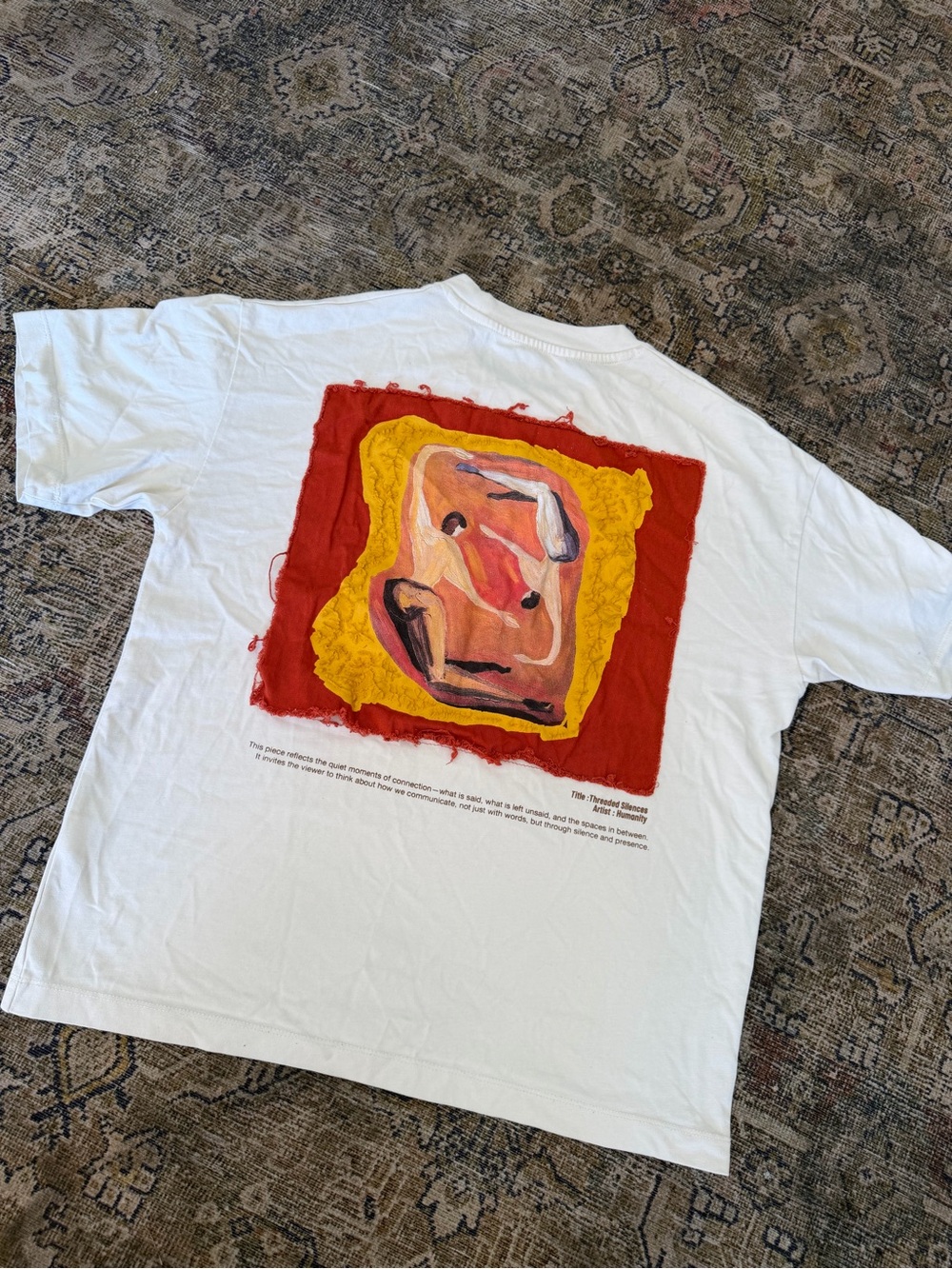 Zara White Short Sleeve Tee with Red & Yellow Abstract Back Art
